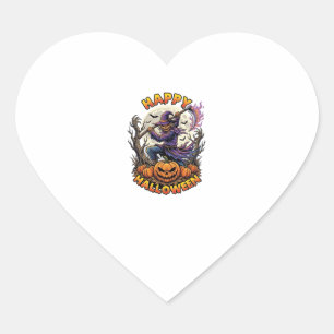 Happy Halloween Scarecrow Reaper Flaming Scythe Fu Heart Sticker