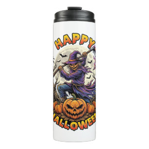 Happy Halloween Scarecrow Reaper Flaming Scythe Fu Thermal Tumbler