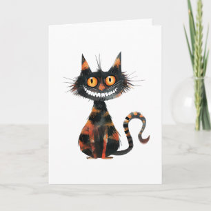 Happy Halloween Scary Black Cat Greeting Card