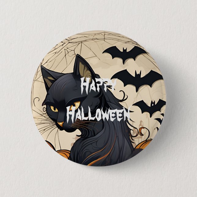 Happy Halloween Scary Cat 6 Cm Round Badge (Front)