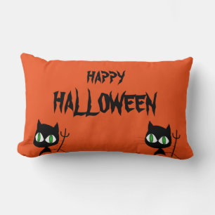 Happy Halloween Scary Cat Orange Throw Lumbar Cushion