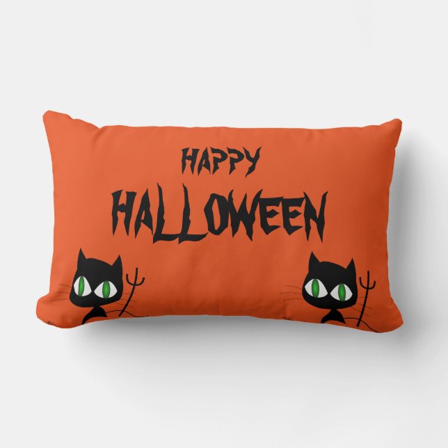 Happy Halloween Scary Cat Orange Throw Lumbar Cushion (Front)