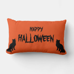 Happy Halloween Scary Cat Orange Throw Lumbar Cushion