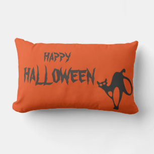 Happy Halloween Scary Cat Orange Throw Lumbar Cushion