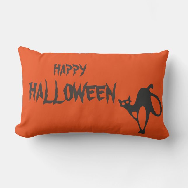Happy Halloween Scary Cat Orange Throw Lumbar Cushion (Front)