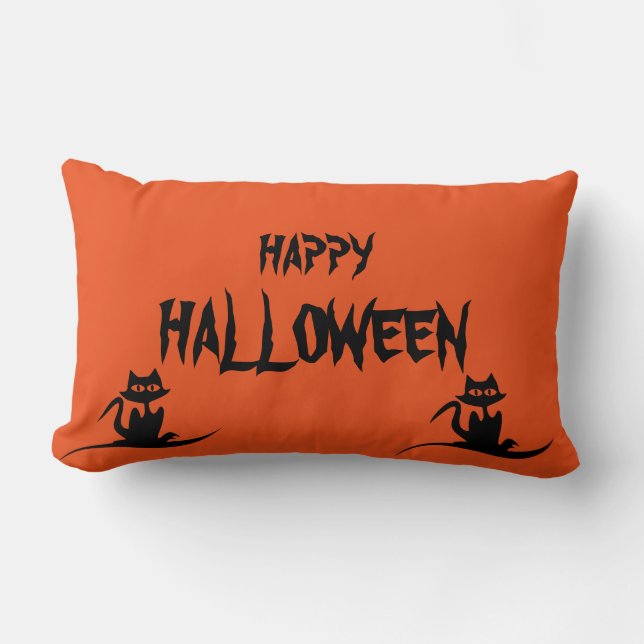 Happy Halloween Scary Cat Orange Throw Lumbar Cushion (Front)