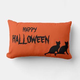 Happy Halloween Scary Cat Orange Throw Lumbar Cushion