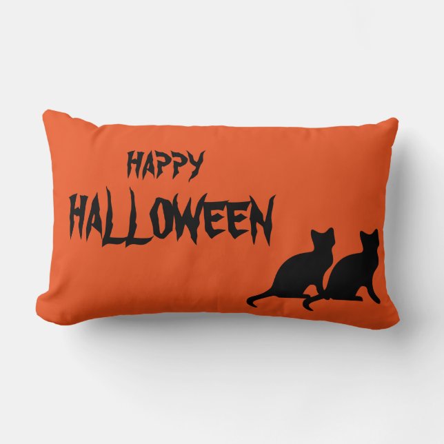 Happy Halloween Scary Cat Orange Throw Lumbar Cushion (Front)