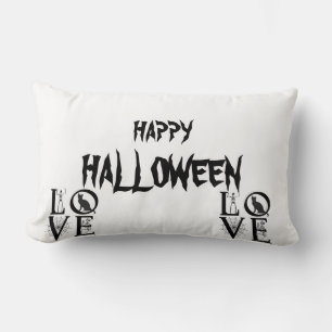 Happy Halloween Scary Cat Skull Orange Throw Lumbar Cushion
