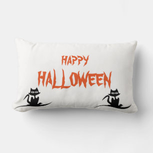 Happy Halloween Scary Cat white Throw Lumbar Cushion
