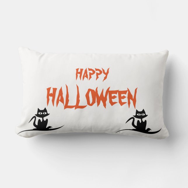 Happy Halloween Scary Cat white Throw Lumbar Cushion (Front)