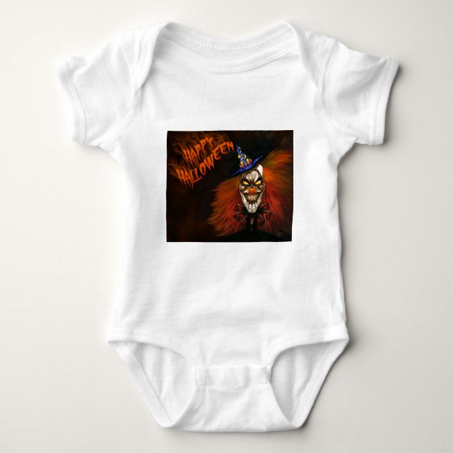 Happy Halloween Scary Clown Baby Bodysuit (Front)
