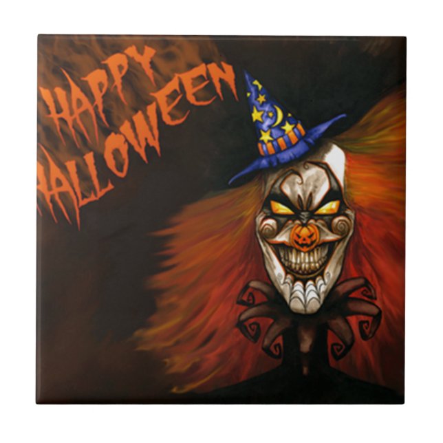 Happy Halloween Scary Clown Ceramic Tile (Front)