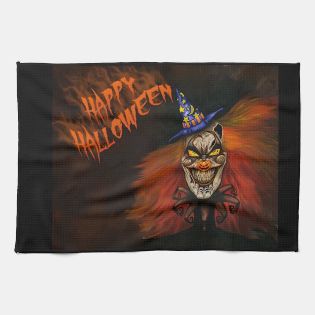 Happy Halloween Scary Clown Tea Towel (Horizontal)