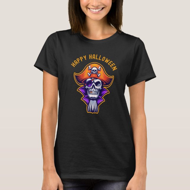 Happy Halloween Scary Cute Dead Pirate Skull Cross T-Shirt (Front)