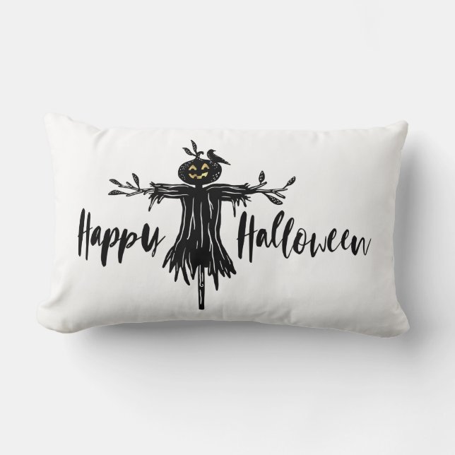 Happy Halloween | Scary gold & Black Scarecrow Lumbar Cushion (Front)