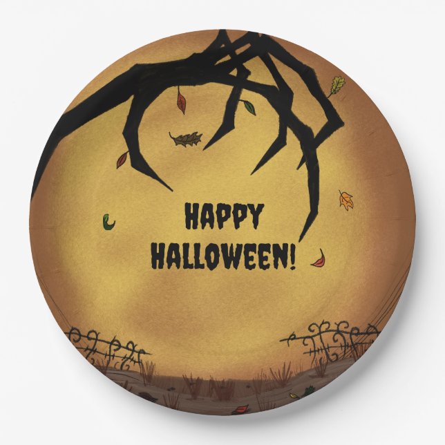 Happy Halloween Scary Hand Paper Plate (Front)