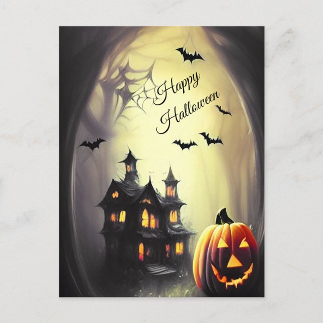 Happy Halloween Scary Haunted House  Postcard (Front)
