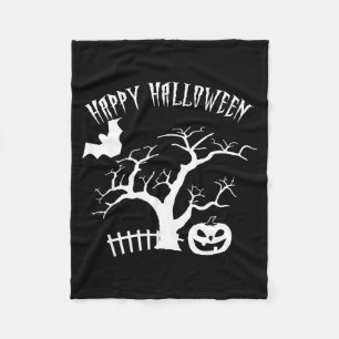 Happy halloween scary night tree pumpkin face bat fleece blanket
