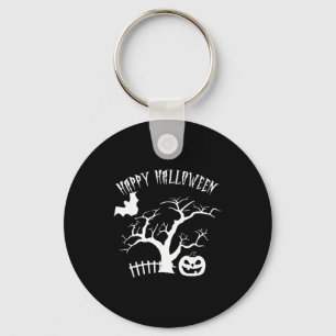 Happy halloween scary night tree pumpkin face bat key ring