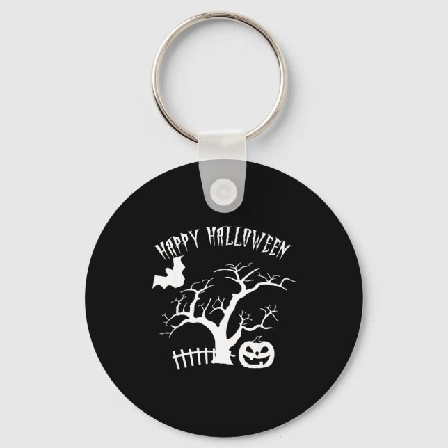 Happy halloween scary night tree pumpkin face bat key ring (Front)