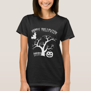 Happy halloween scary night tree pumpkin face bat T-Shirt
