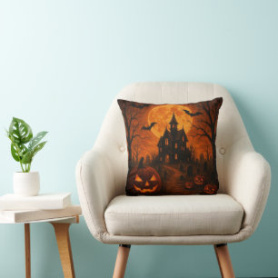 Happy Halloween Scary night with pumpkin bat witch Cushion