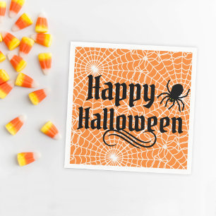 Happy Halloween Scary Orange Black Spider Napkin