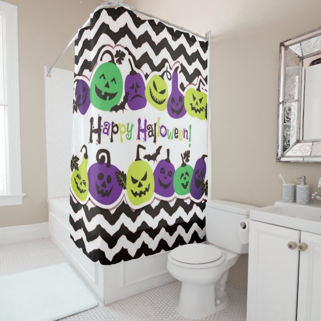 Happy Halloween Scary Pumkins Shower Curtain (In Situ)