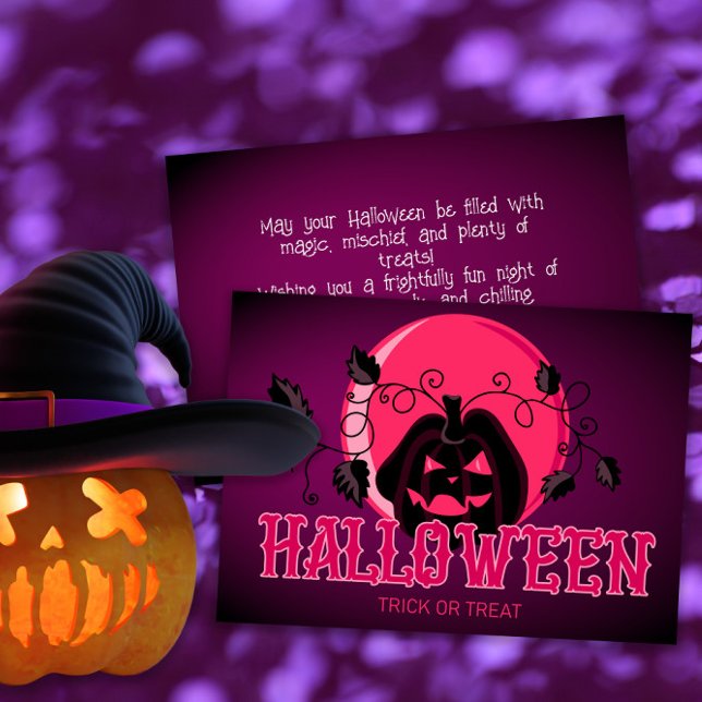 Happy Halloween Scary Pumpkin and Purple Pink Moon Card (Creator Uploaded)