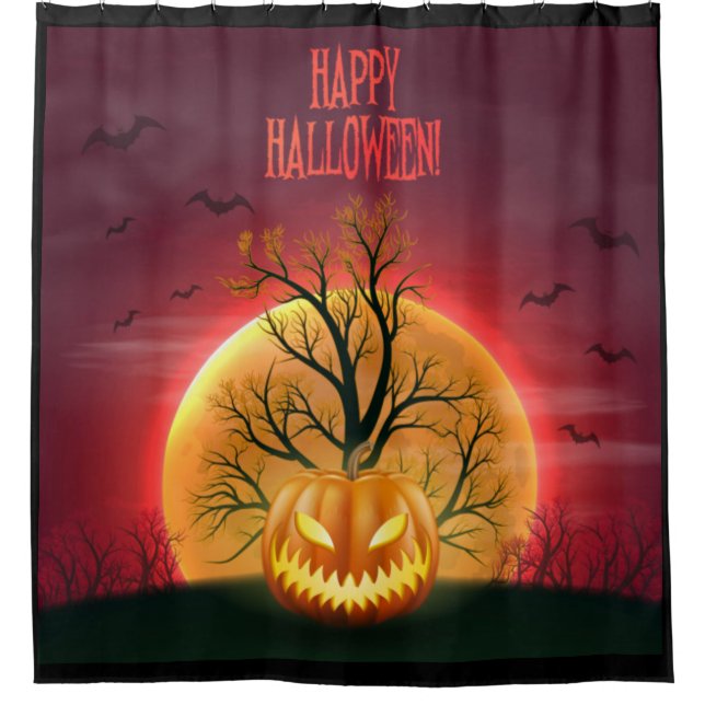 Happy Halloween Scary Pumpkin Shower Curtain (Front)