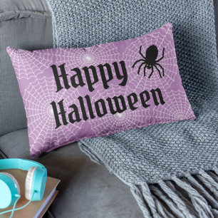 Happy Halloween Scary Purple with Black Spider Lumbar Cushion