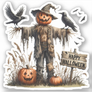 Happy Halloween - Scary Scarecrow and Crows