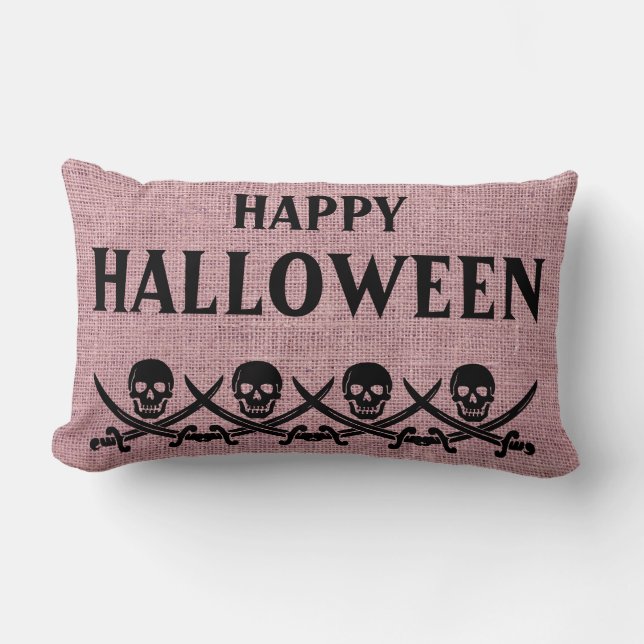 Happy Halloween Scary Skull Burlap Throw Lumbar Cushion (Front)