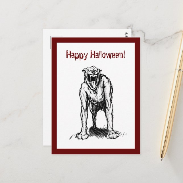 Happy Halloween Scary Spooky Demon Hell Dog Postcard (Front/Back In Situ)