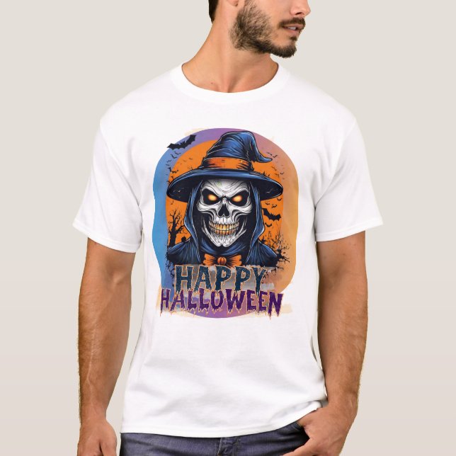 Happy Halloween Scary Witch Bat Hat Night T-Shirt (Front)