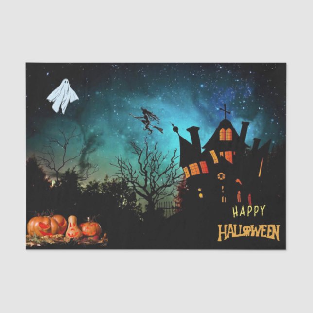 Happy Halloween Scary Witch, Ghost and Pumpkins  Tissue Paper (Front)