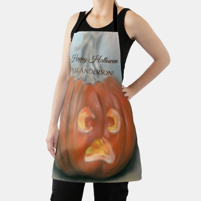 Happy Halloween Screaming Jack O Lantern Pumpkin Apron (Insitu)