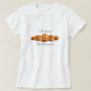 “Happy Halloween” Script Carved Pumpkins Candles T-Shirt