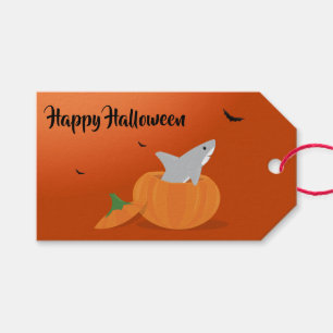 Happy Halloween Shark Pumpkin Bats Orange Gift Tags