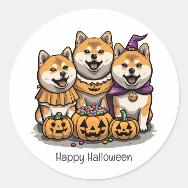 Happy Halloween Shiba Inu Dogs Classic Round Sticker (Front)