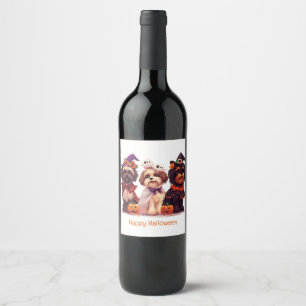 Happy Halloween Shih Tzu Dogs Wine Label