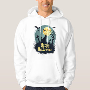 Happy Halloween Shirt with Cat in Graveyard - Grun