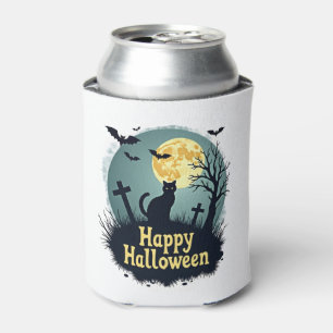 Happy Halloween Shirt with Cat in Graveyard - Grun Can Cooler