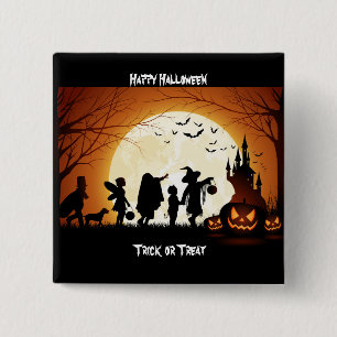 Happy Halloween Silhouette Children 15 Cm Square Badge