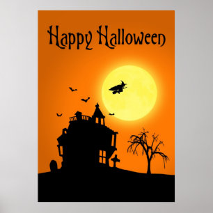 Happy Halloween Silhouette Landscape Poster Print