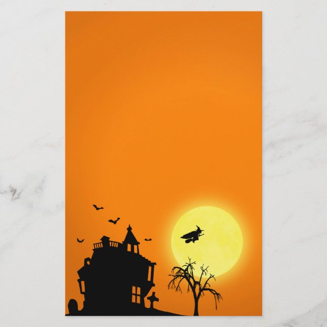 Happy Halloween Silhouette Landscape Stationery (Front)