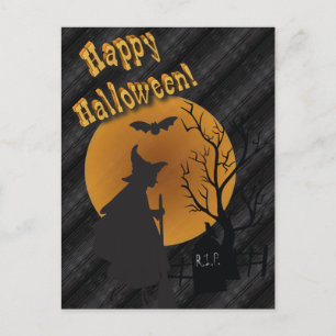 Happy Halloween Silhouette Witch Postcard