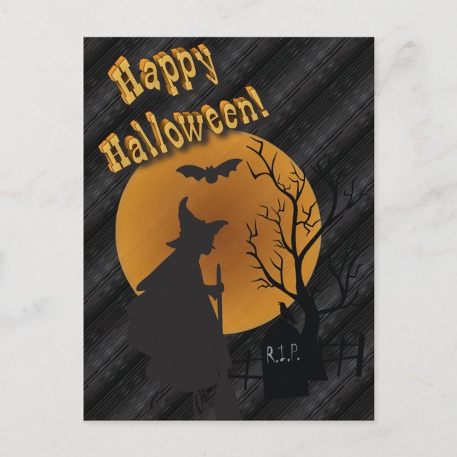 Happy Halloween Silhouette Witch Postcard (Front)