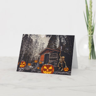 Happy Halloween skeleton and pumpkins Holiday Card